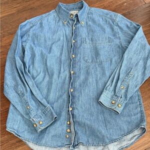Vintage Eddie Bauer Shirt Mens Medium Blue Denim Long Sleeve Button Down Casual